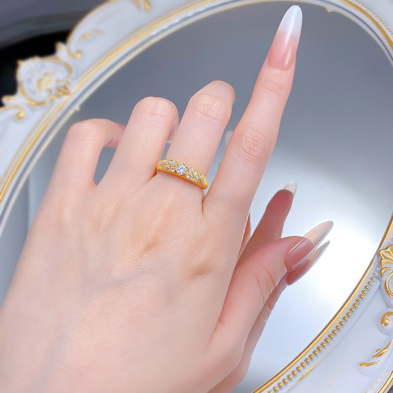 Urqanyu S925 silver gold-plated brushed sky full of stars exquisite simple style cubic zirconia ring