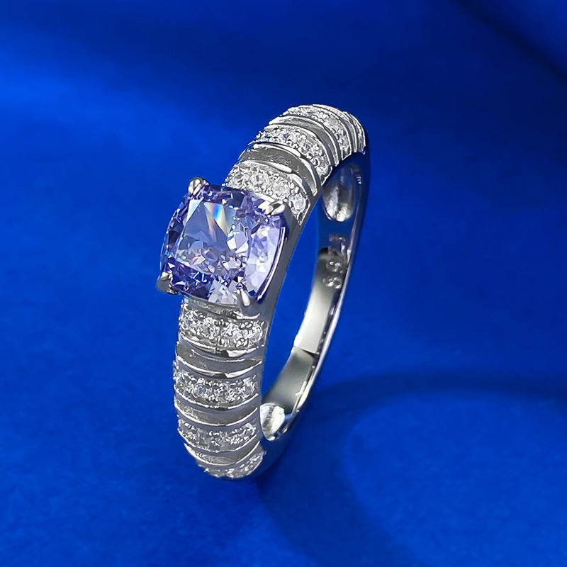 Urqanyu S925 silver inlaid purple cubic zirconia ring 6*6