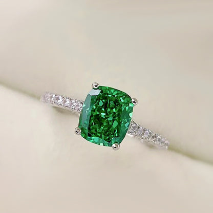 Urqanyu S925 silver emerald green diamond blue ring temperament whitening cubic zirconia ring