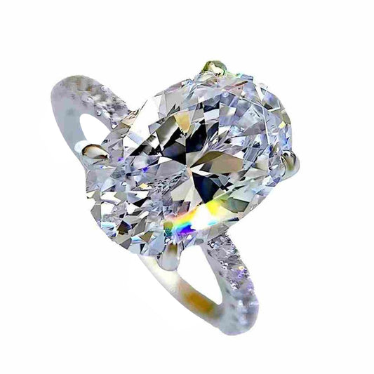 Urqanyu 925 silver simulated diamond oval radiant cubic zirconia stone bottom cutting ring8*12