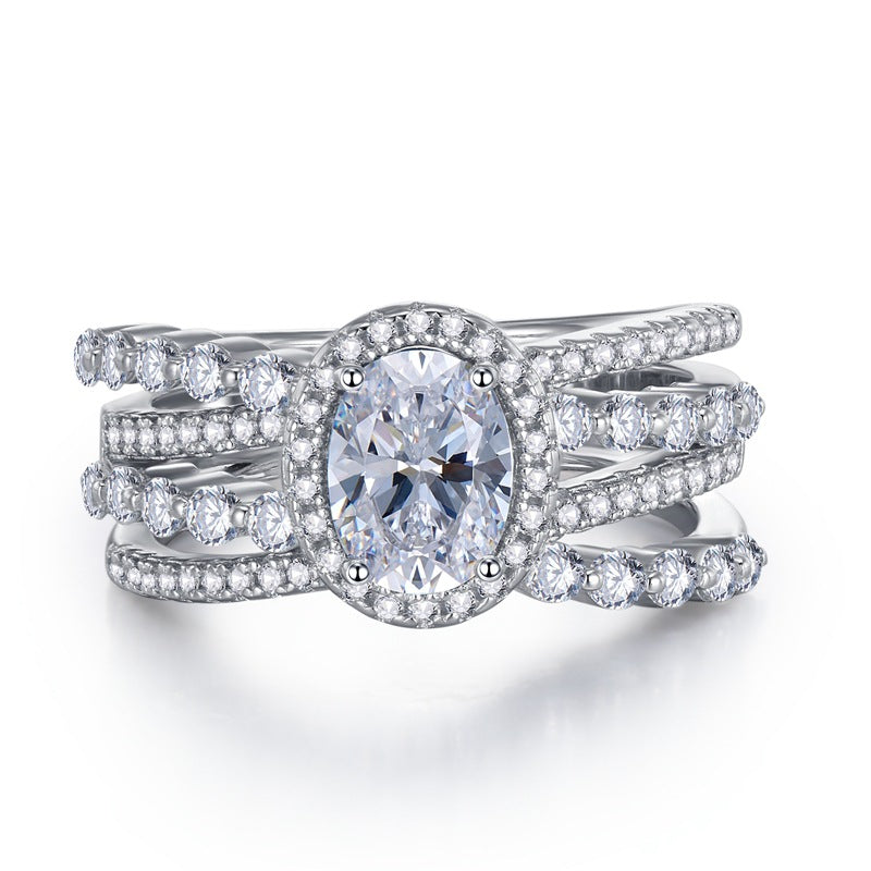 Urqanyu S925 silver micro-diamond oval cubic zirconia ring 6*8mm