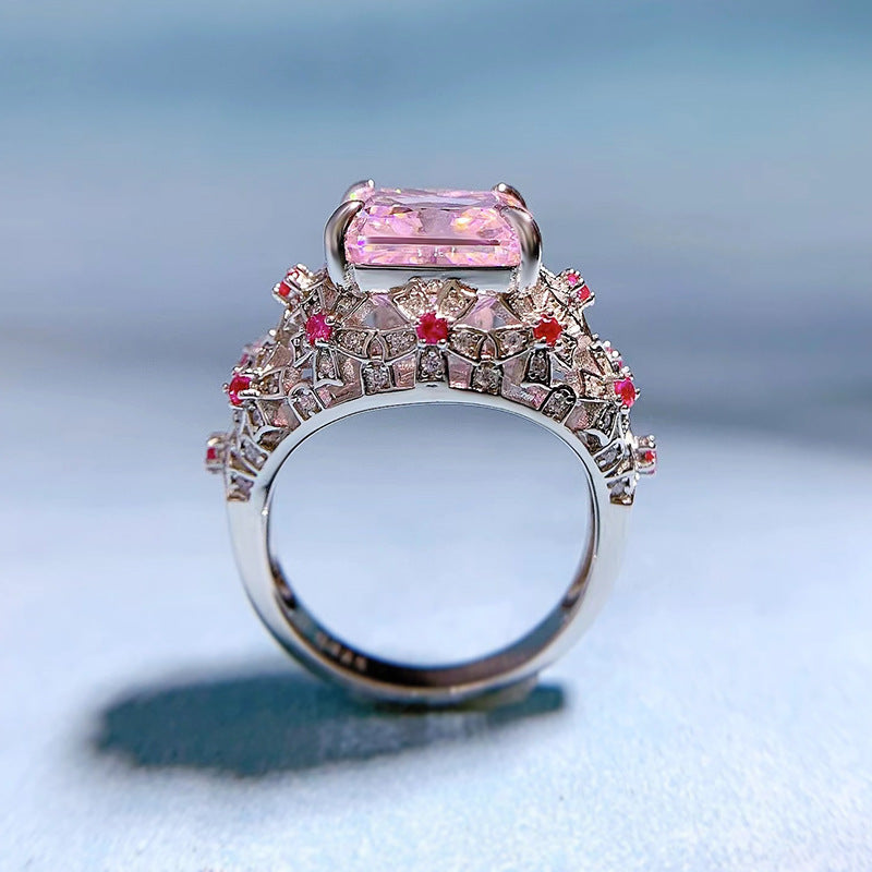 Urqanyu S925 silver oval pink cubic zirconia diamond ring 10*10