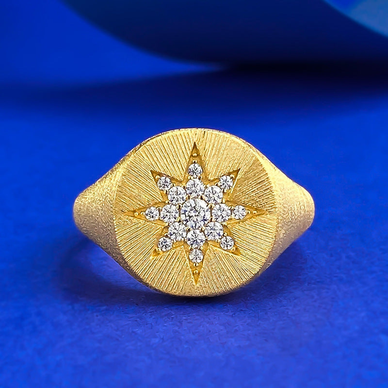 Urqanyu S925 silver gold-plated brushed hexagram cubic zirconia ring