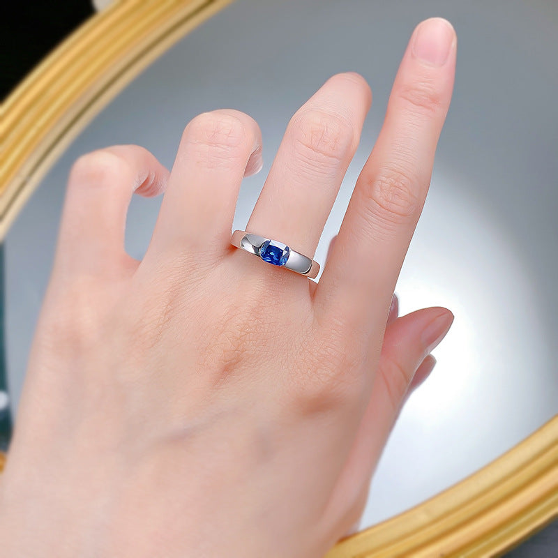 Urqanyu S925 silver royal blue simulation diamond fashion square cubic zirconia ring