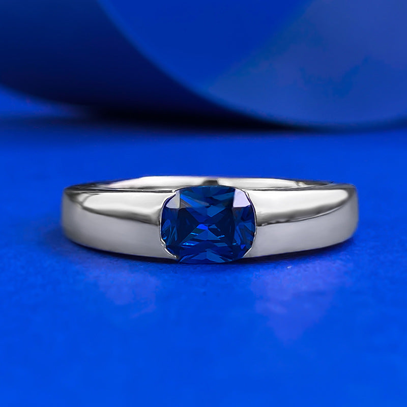 Urqanyu S925 silver royal blue simulation diamond fashion square cubic zirconia ring