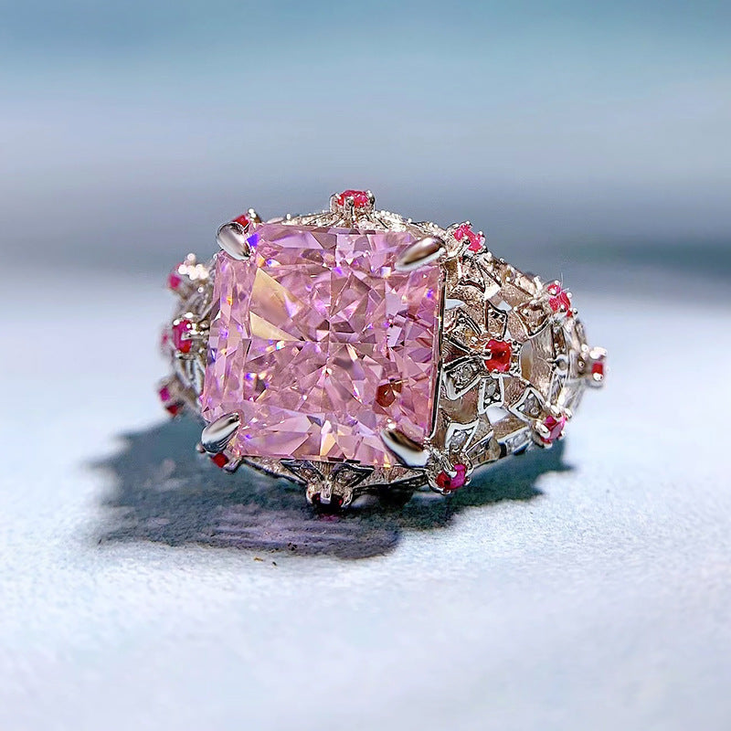 Urqanyu S925 silver oval pink cubic zirconia diamond ring 10*10