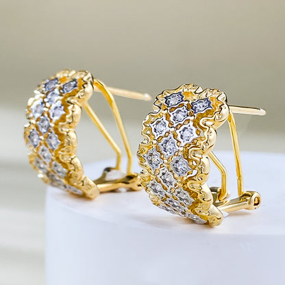 Urqanyu S925 silver Italian woven pattern carved diamond metal hollow retro palace style cubic zirconia earrings