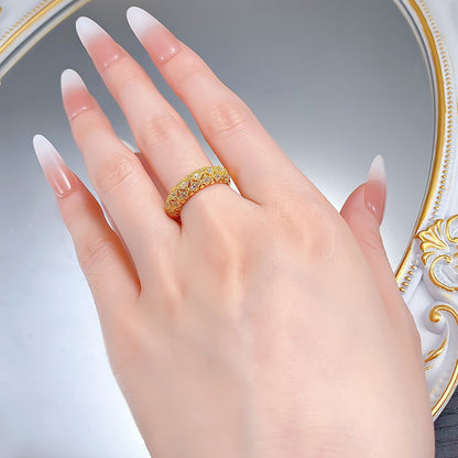 Urqanyu S925 silver gold-plated brushed retro pattern exquisite unique simple style cubic zirconia ring