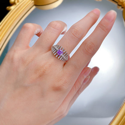 Urqanyu S925 silver fashion square purple diamond cubic zirconia ring 5*5