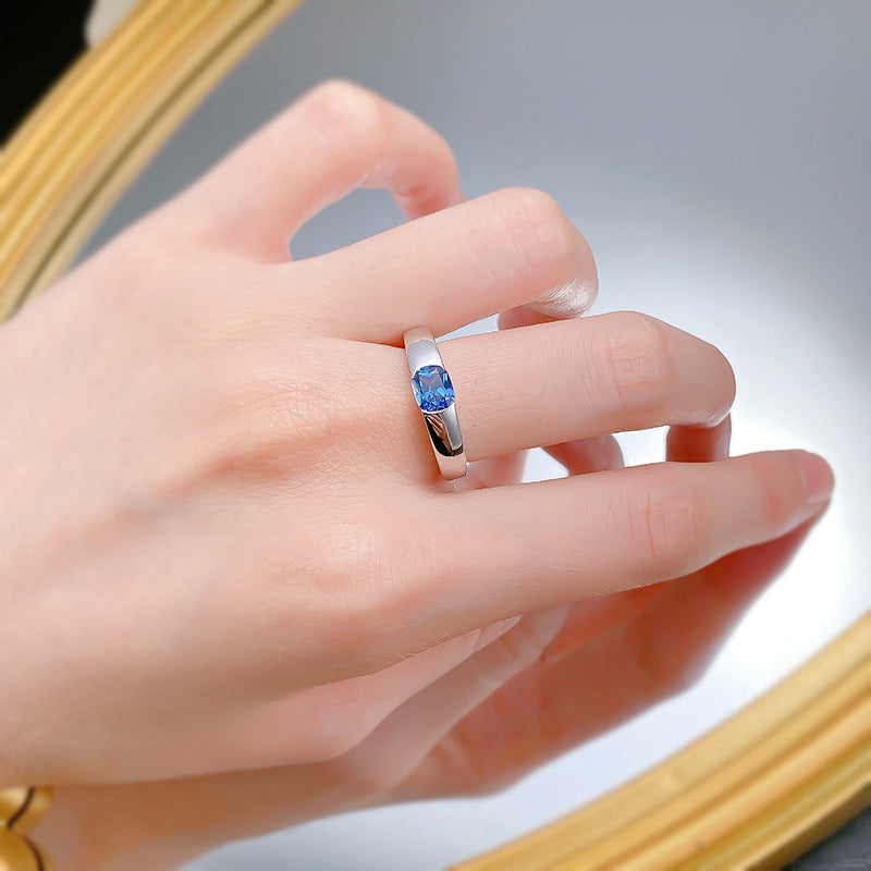 Urqanyu S925 silver royal blue simulation diamond fashion square cubic zirconia ring