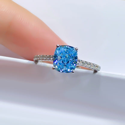 Urqanyu S925 silver emerald green diamond blue ring temperament whitening cubic zirconia ring