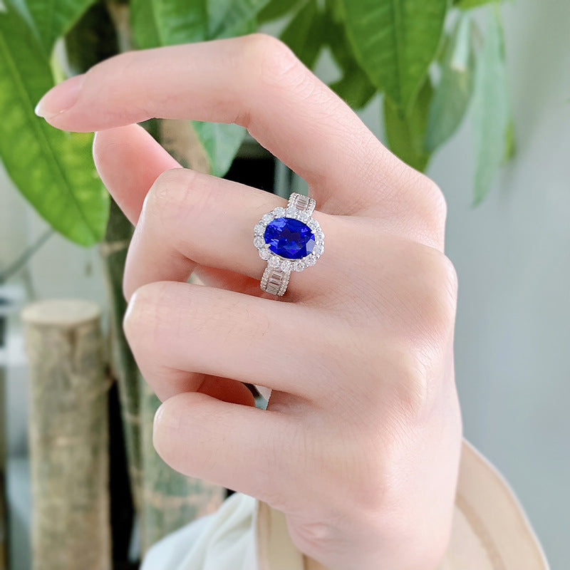 Urqanyu S925 silver luxury surround vintage oval cubic zirconia ring 7*9