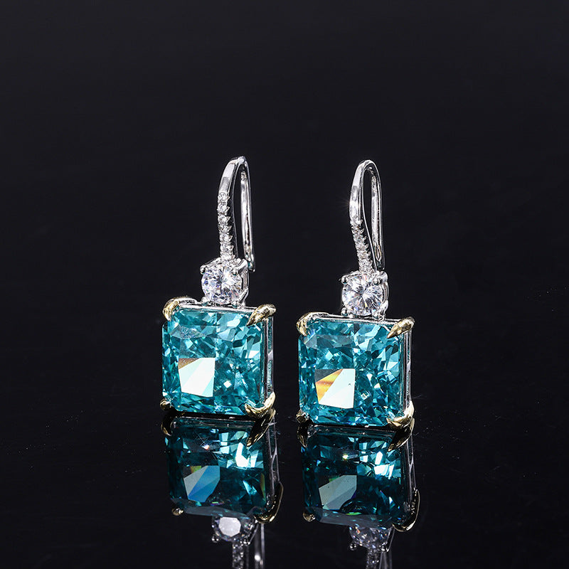 Urqanyu S925 silver radiant cut simulated diamond mint green cubic zirconia pendant earrings 10mm