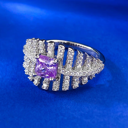 Urqanyu S925 silver fashion square purple diamond cubic zirconia ring 5*5