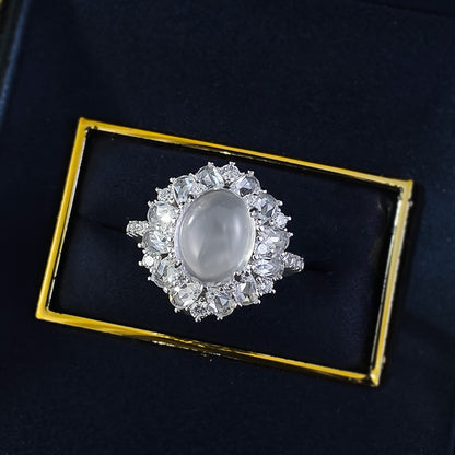 Urqanyu S925 silver French hollow water bubble jade cubic zirconia ring 8*10