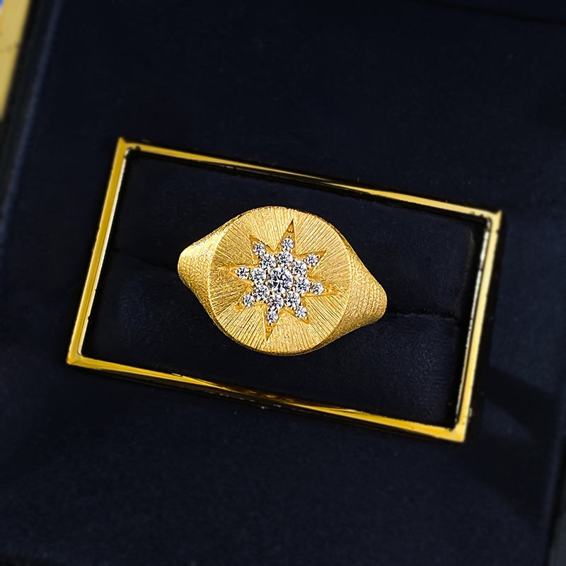 Urqanyu S925 silver gold-plated brushed hexagram cubic zirconia ring