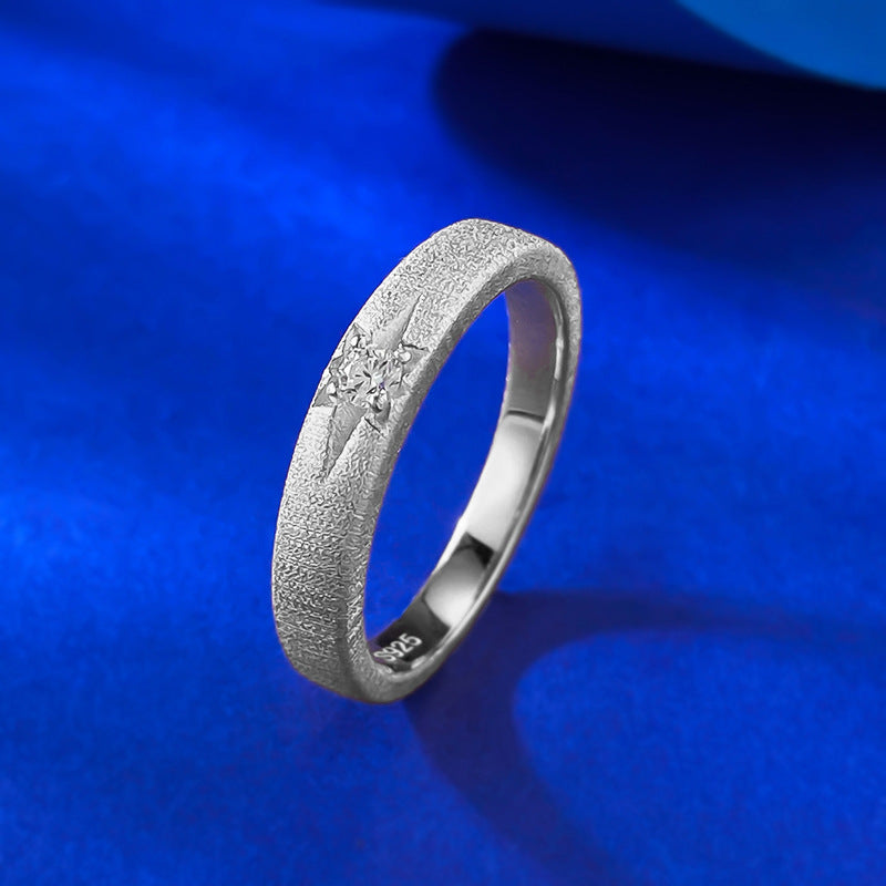Urqanyu S925 silver classic single diamond six-pointed star narrow brushed white gold cubic zirconia ring