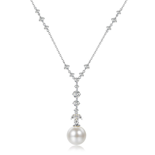 Urqanyu S925 silver tassel pearl 16mm fashionable cubic zirconia necklace