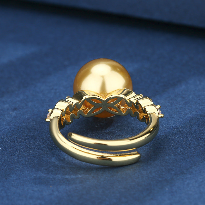 Urqanyu copper-based gold-plated simulated pearl simple style fashion cubic zirconia ring