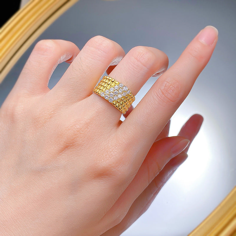 Urqanyu S925 silver gold-plated beads simple and atmospheric cubic zirconia diamond ring