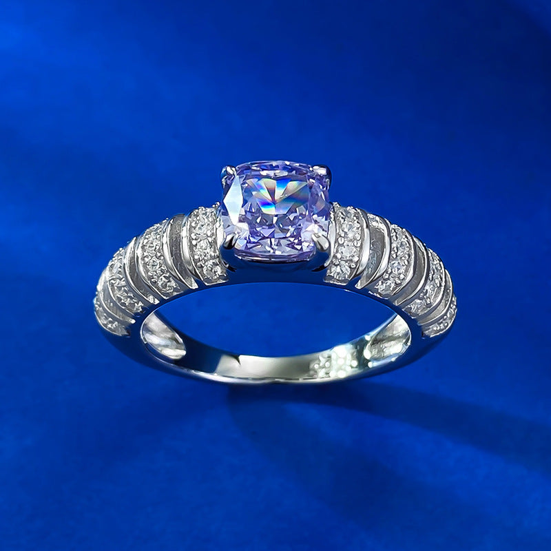 Urqanyu S925 silver inlaid purple cubic zirconia ring 6*6