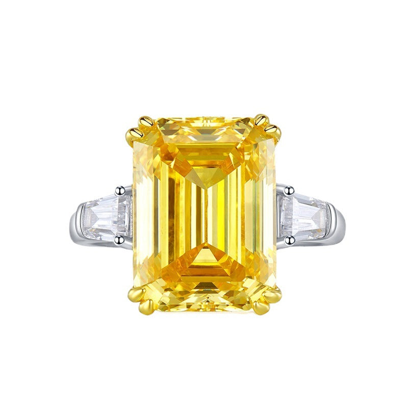 Urqanyu S925 silver luxury yellow diamond cubic zirconia ring 11*15mm