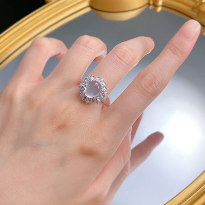 Urqanyu S925 silver French hollow water bubble jade cubic zirconia ring 8*10