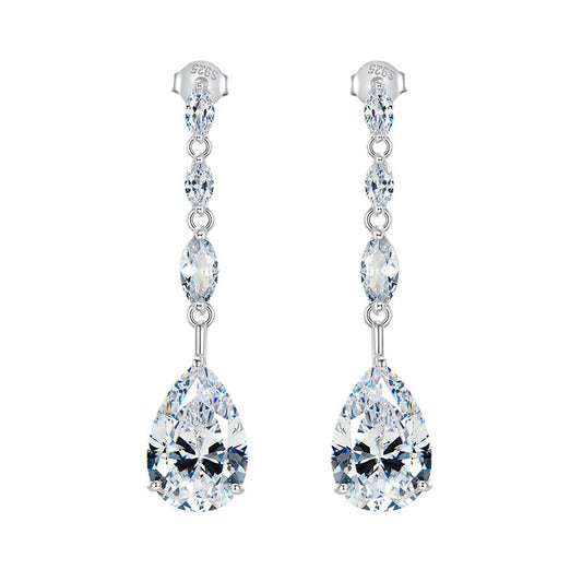 Urqanyu S925 silver European and American ins style water drop 10*15 earrings full diamond cubic zirconia earrings