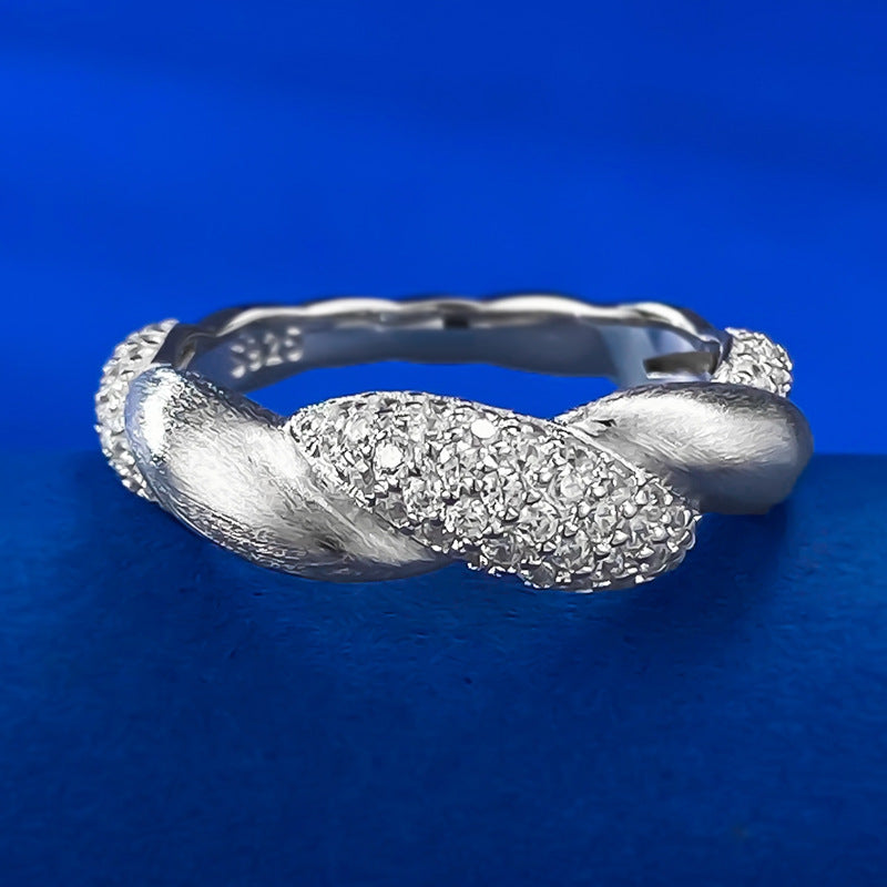 Urqanyu S925 silver flower brushed inlaid cubic zirconia diamond ring palace style
