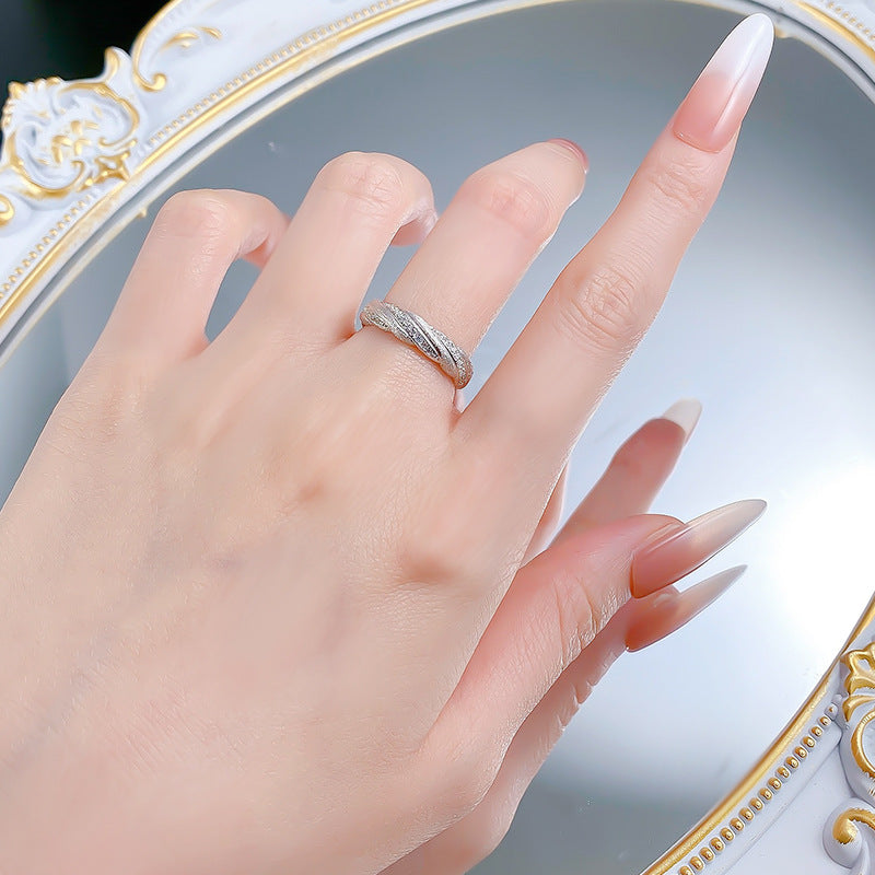 Urqanyu S925 silver Italian brushed gold winding ring layered woven pattern temperament cubic zirconia ring