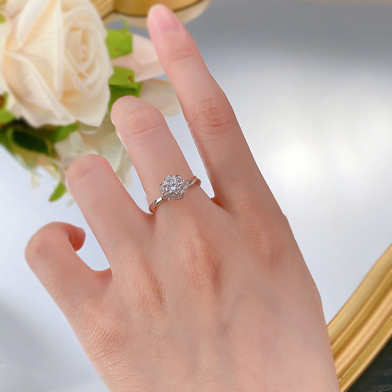 Urqanyu 925 silver 50-point simulated diamond bouquet cubic zirconia ring
