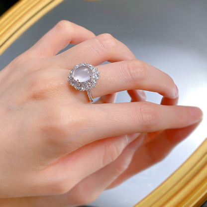 Urqanyu S925 silver French hollow water bubble jade cubic zirconia ring 8*10