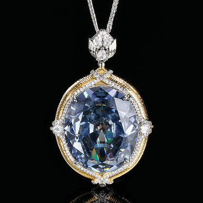 Urqanyu copper-based gold-plated simulated colored gemstone large egg-shaped retro brushed process cubic zirconia necklace