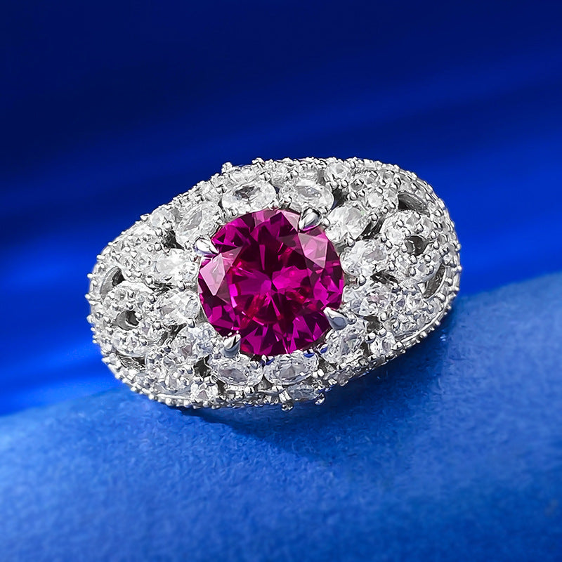 Urqanyu S925 silver fashion pink steel round diamond ring cubic zirconia ring 8.0mm
