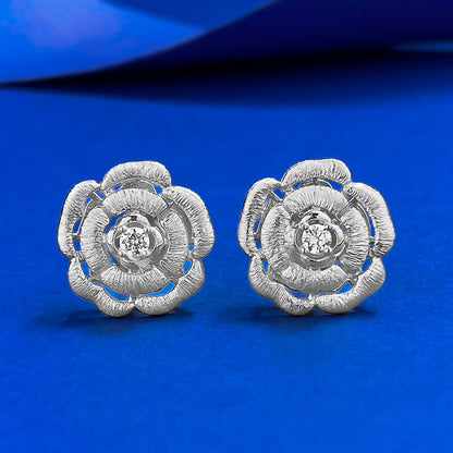 Urqanyu s925 silver camellia brushed fashionable all-match cubic zirconia earrings