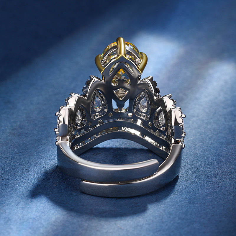 Urqanyu copper-based gold-plated ice flower cut crown copper-inlaid elegant cubic zirconia ring