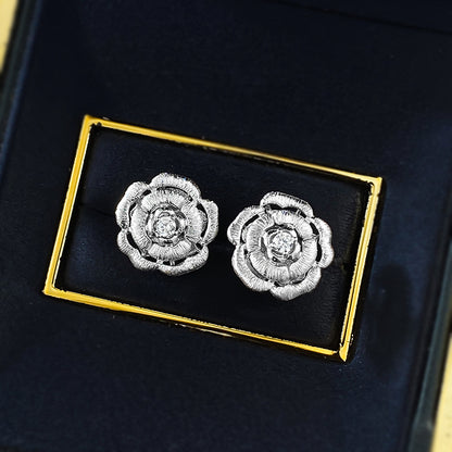 Urqanyu s925 silver camellia brushed fashionable all-match cubic zirconia earrings