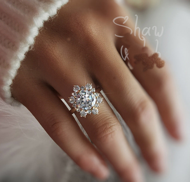 Urqanyu 925 silver shining snowflake cubic zirconia diamond ring 8mm