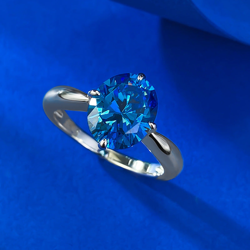 Urqanyu S925 silver simulated royal blue oval cubic zirconia ring
