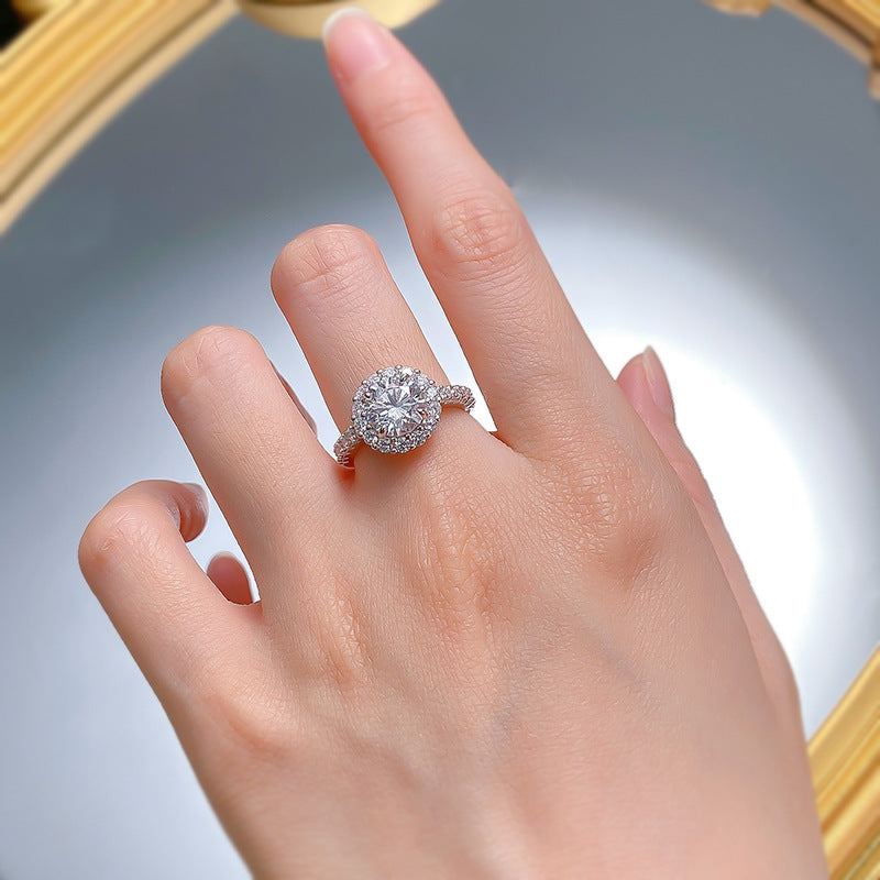 Urqanyu S925 silver simulated diamond round white diamond cubic zirconia ring 8mm