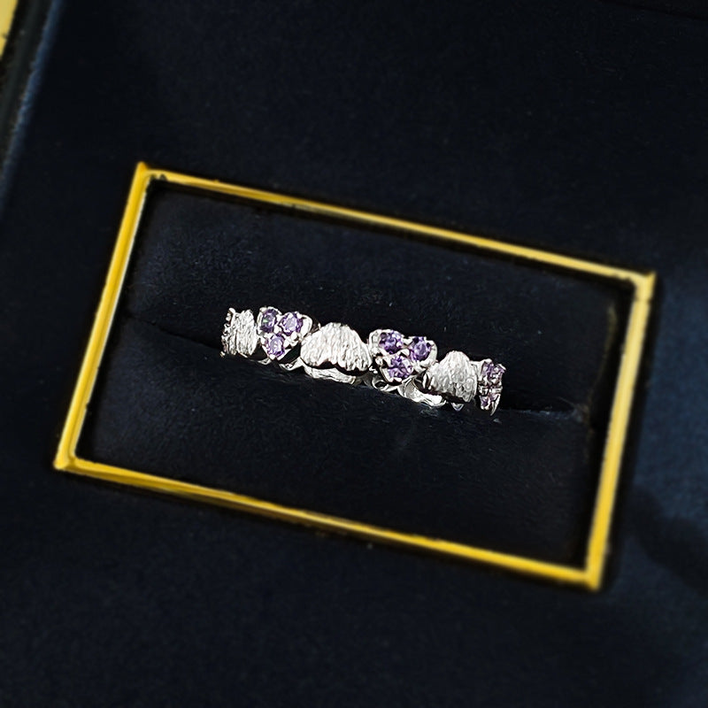 Urqanyu S925 silver retro brushed love purple full circle heart cubic zirconia ring