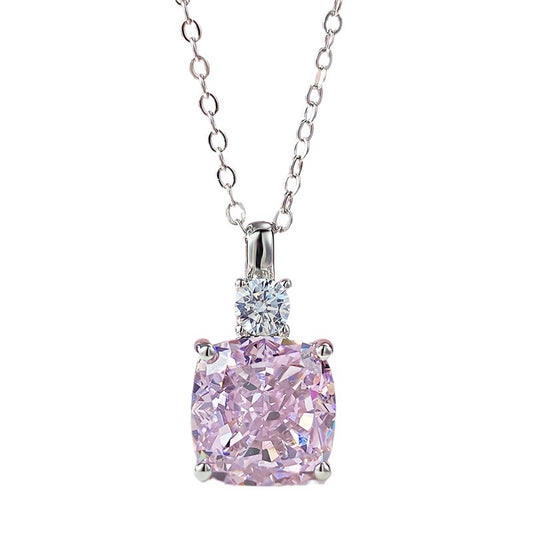 Urqanyu S925 silver 10mm pink diamond radiant cut niche design cubic zirconia necklace