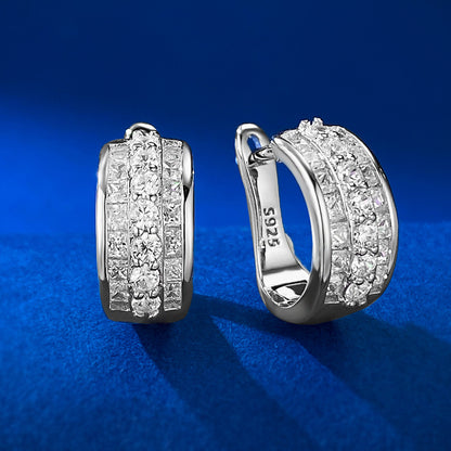 Urqanyu S925 silver temperament c-shaped earrings simple and cool style cubic zirconia earrings