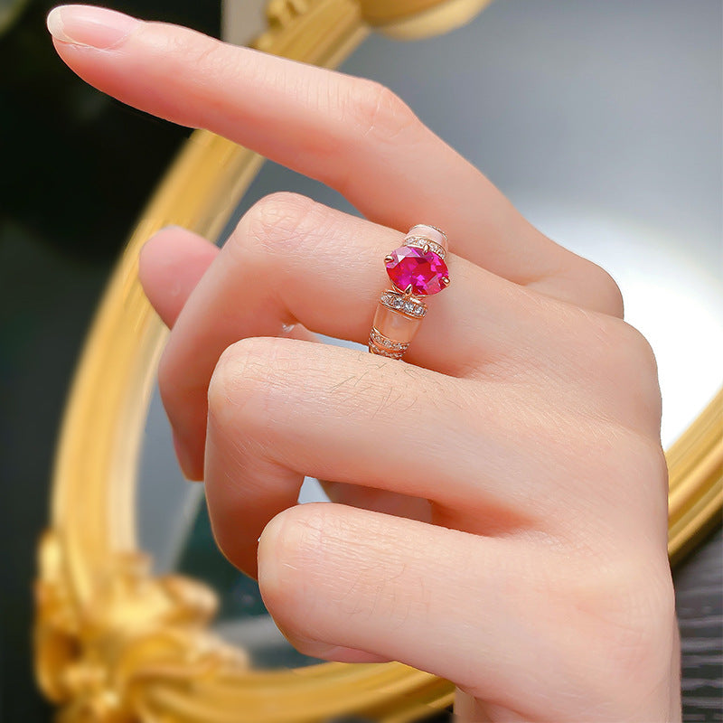 Urqanyu 925 silver natural pink shell rupee red cubic zirconia diamond ring gold