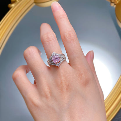 Urqanyu 925 silver crown princess style pink diamond fashion stacking cubic zirconia ring ring
