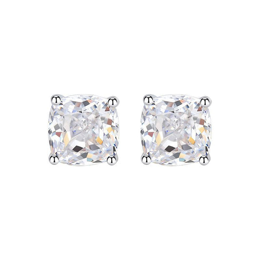 Urqanyu S925 silver pillow-shaped simple fat square 7mm cubic zirconia earrings