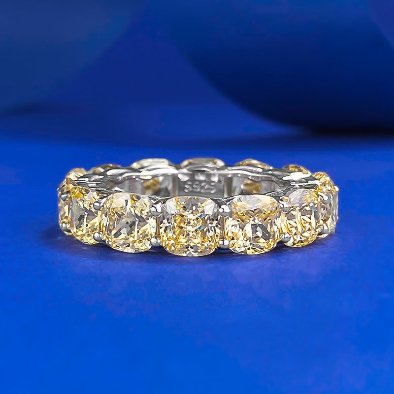Urqanyu S925 silver fat square 5mm yellow diamond row diamond cubic zirconia stacking ring