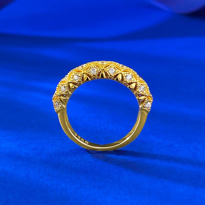 Urqanyu S925 silver gold-plated brushed retro pattern exquisite unique simple style cubic zirconia ring