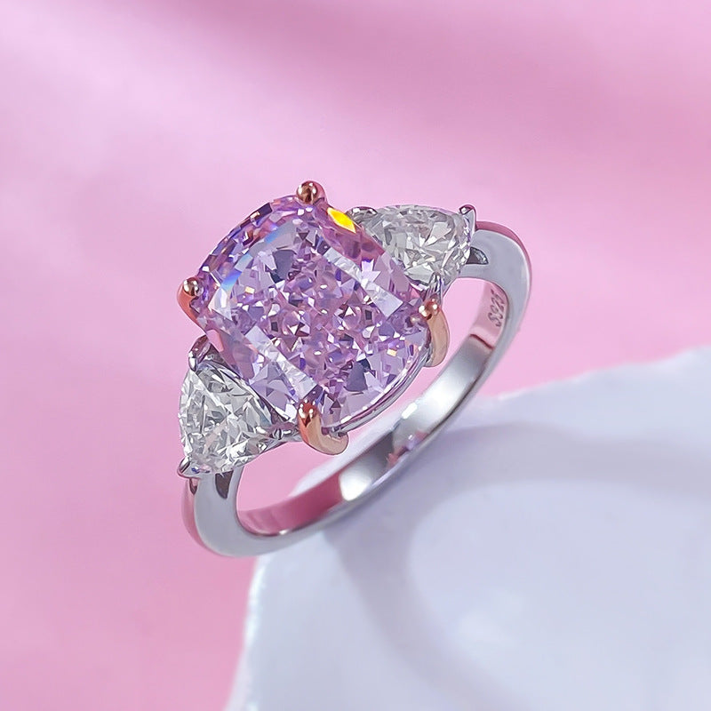 Urqanyu S925 silver inlaid pink diamond fashion OL cubic zirconia ring 8*10