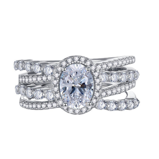 Urqanyu S925 silver micro-diamond oval cubic zirconia ring 6*8mm